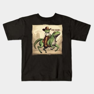 cowboy frog freaky horse yeehaw western lingo funny animal Kids T-Shirt